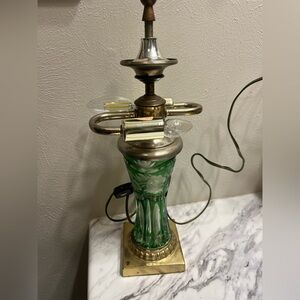 Vintage Green and Gold Table cut  to clear crystal